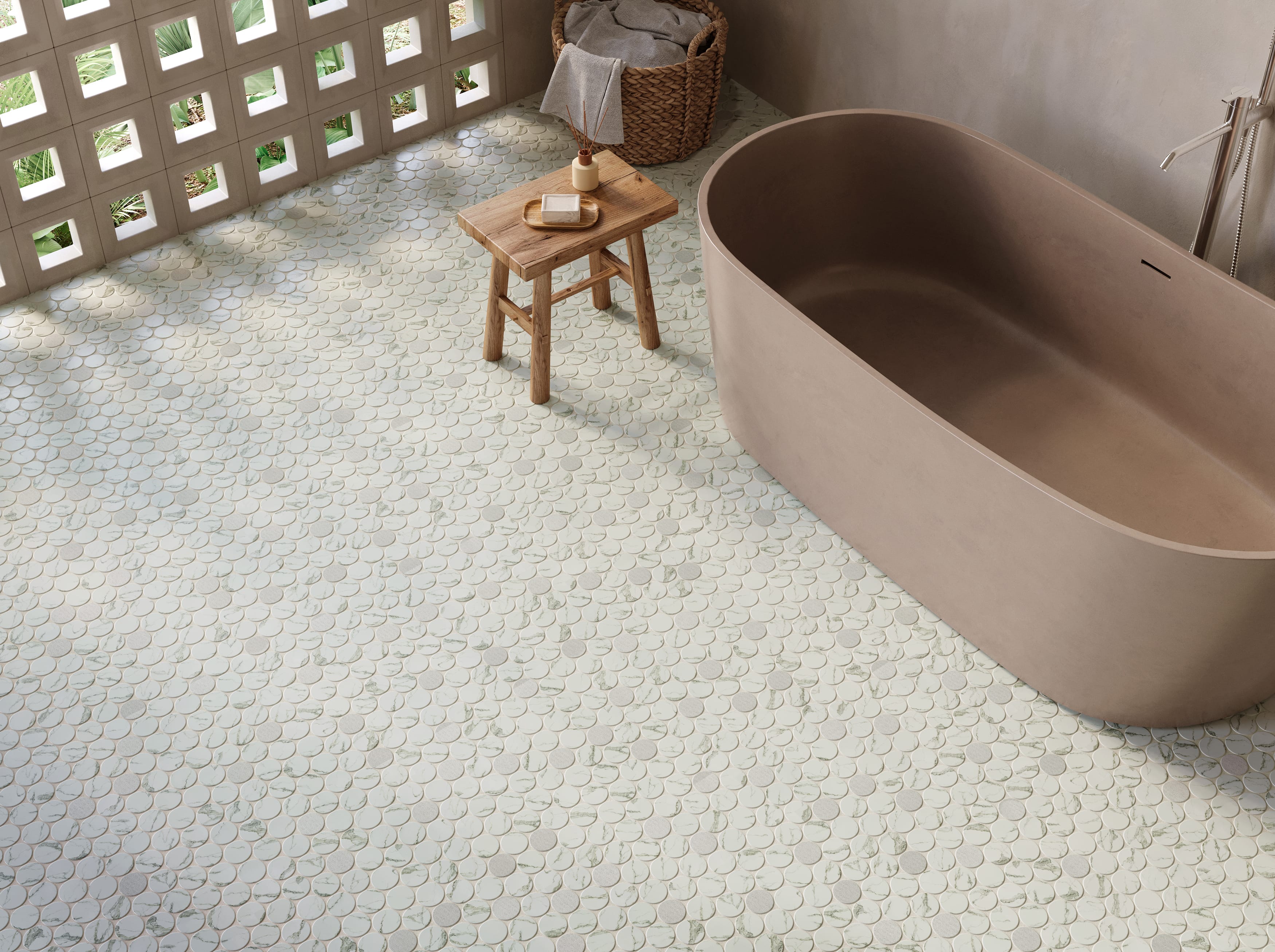 Calvari Fosca 2-Inch Round Recycled Glass Mosaic Tile Euro Glass