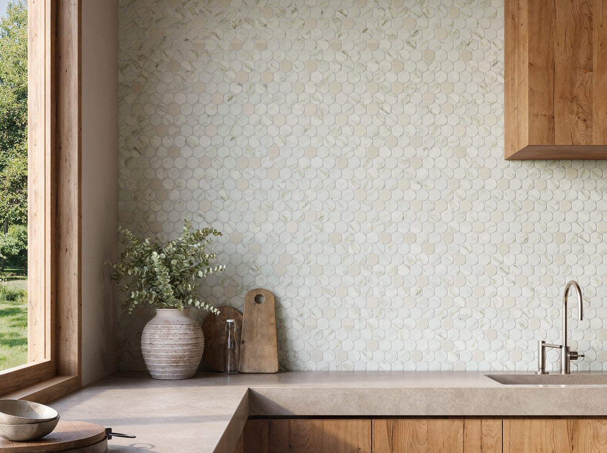 Calvari Sericino 2-Inch Round Recycled Glass Mosaic Tile Euro Glass