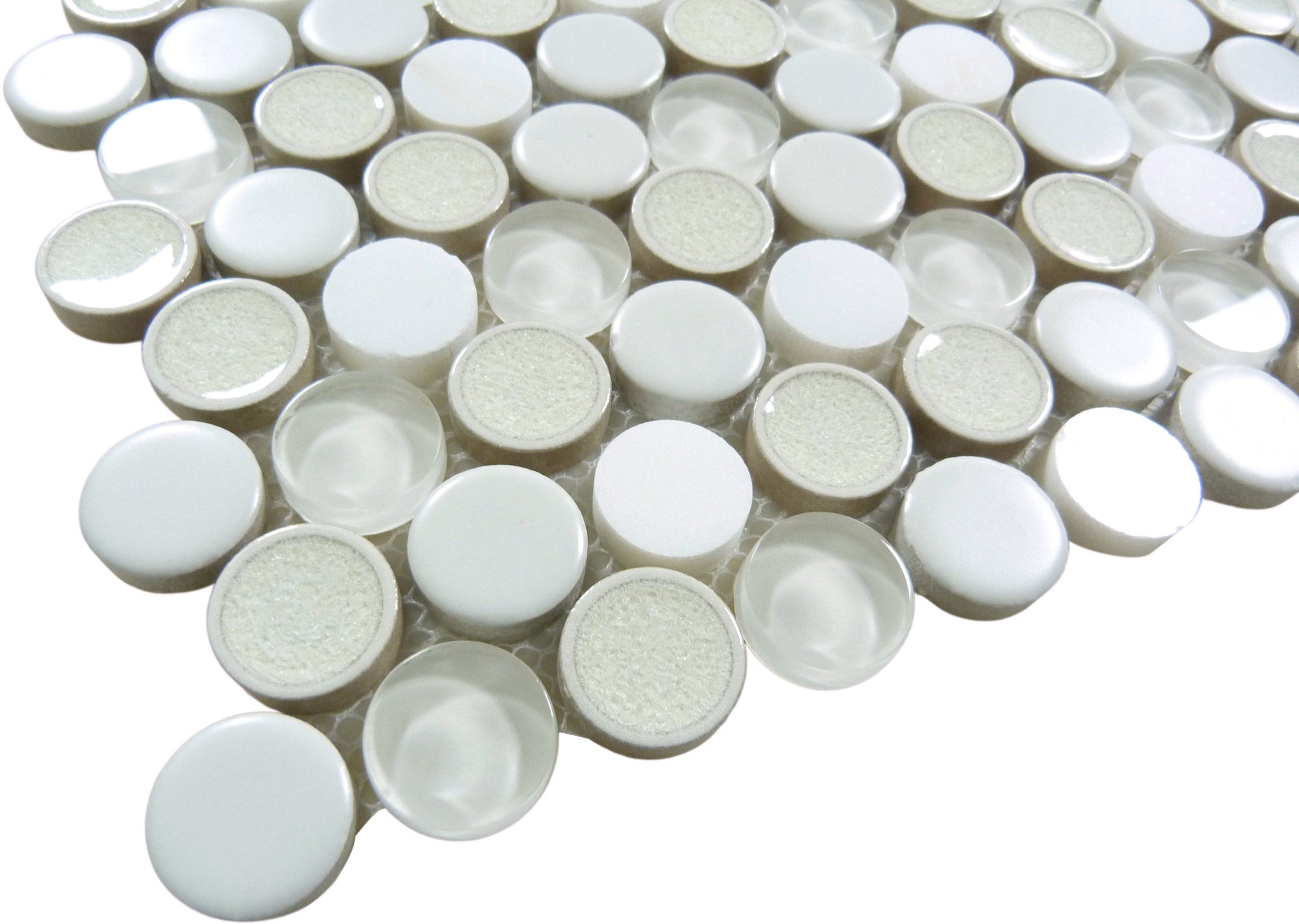 Ceremonial Festive Whites 1x1 Glass and Stone Tile Euro Glass