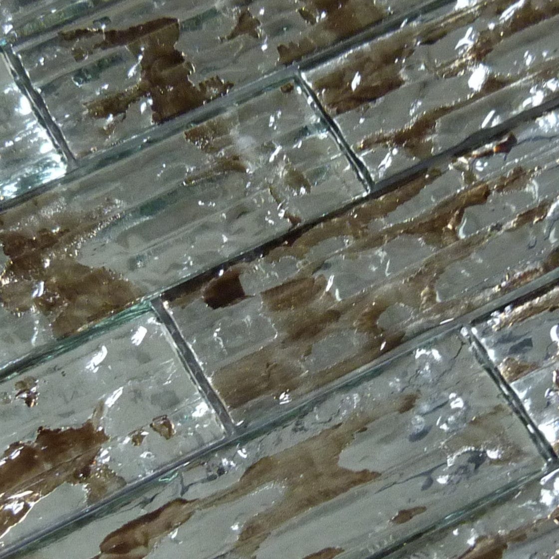 Droplettes Camo Rain Brown 2x6 Rippled Glossy Glass Tile Euro Glass