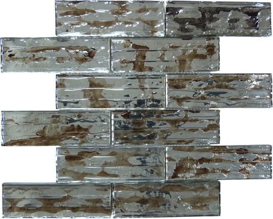 Droplettes Camo Rain Brown 2x6 Rippled Glossy Glass Tile Euro Glass