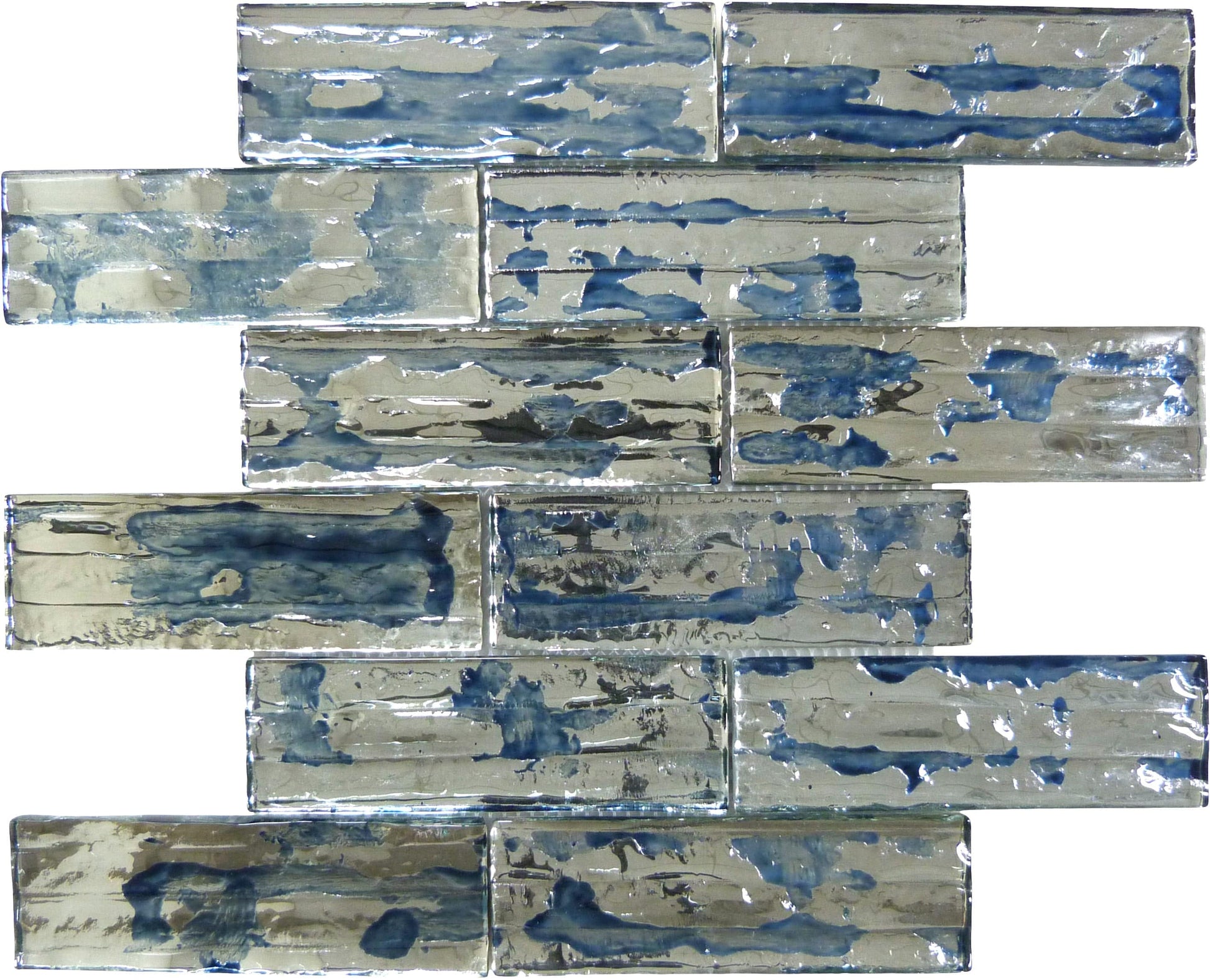 Droplettes Prussian Ice Blue 2x6 Rippled Glossy Glass Tile Euro Glass