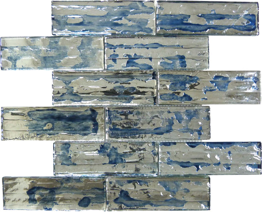 Droplettes Prussian Ice Blue 2x6 Rippled Glossy Glass Tile Euro Glass