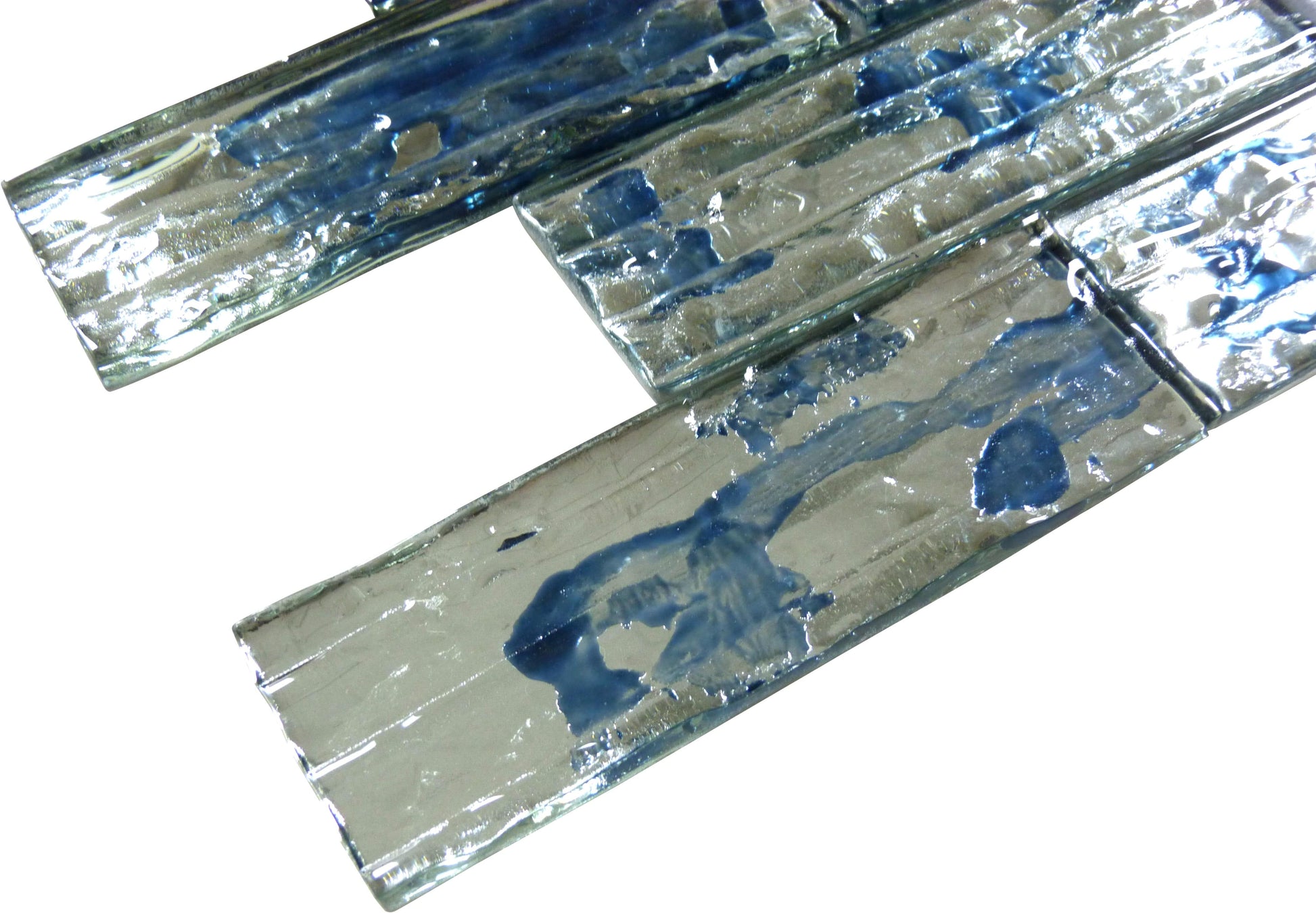 Droplettes Prussian Ice Blue 2x6 Rippled Glossy Glass Tile Euro Glass