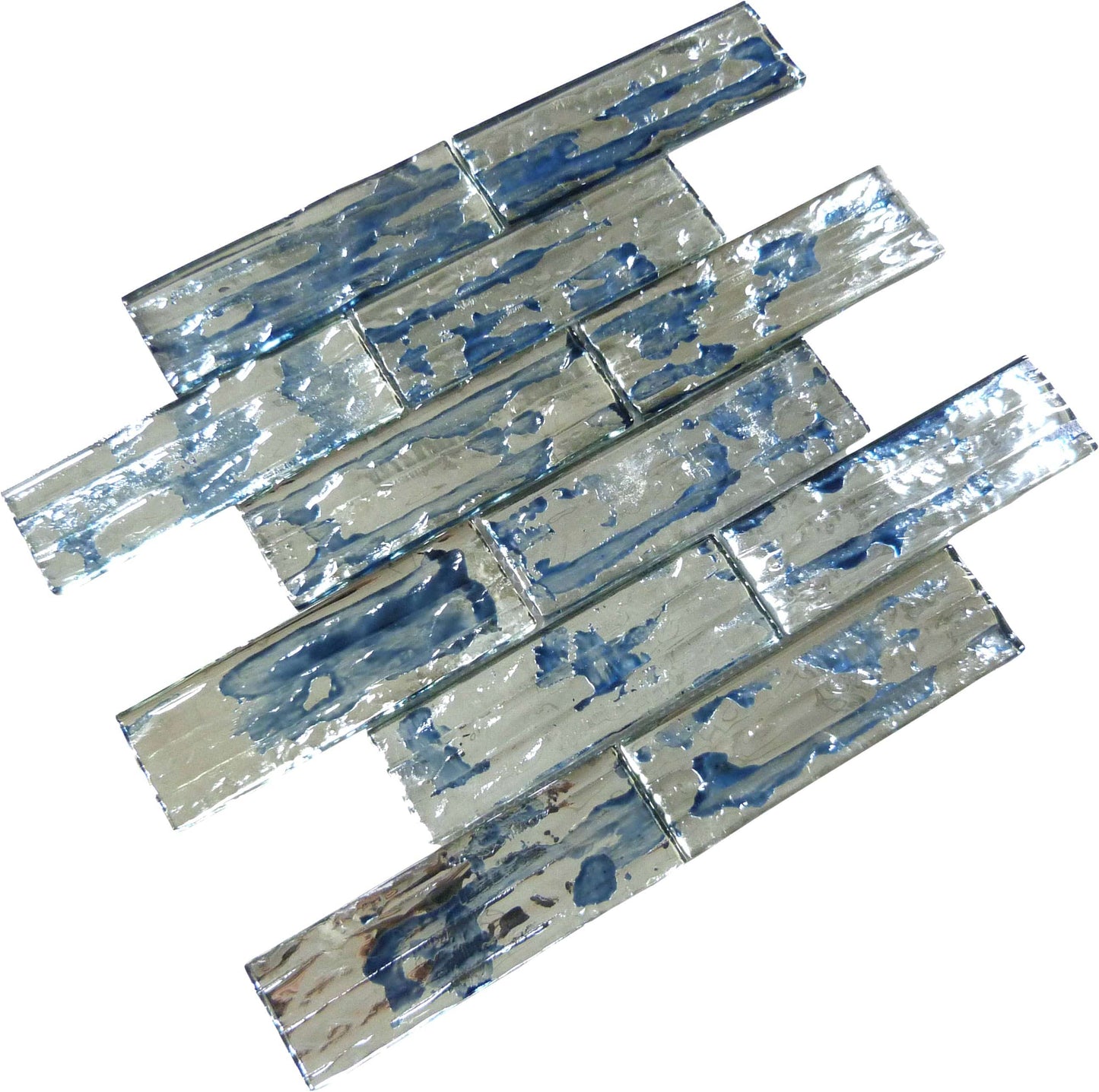 Droplettes Prussian Ice Blue 2x6 Rippled Glossy Glass Tile Euro Glass