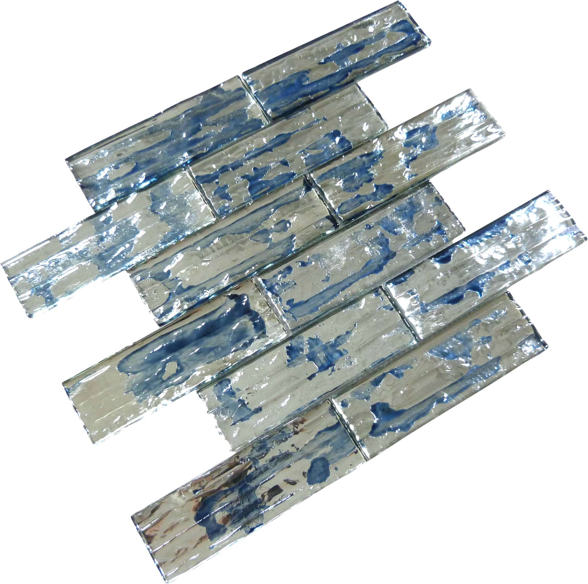 Droplettes Prussian Ice Blue 2x6 Rippled Glossy Glass Tile Euro Glass