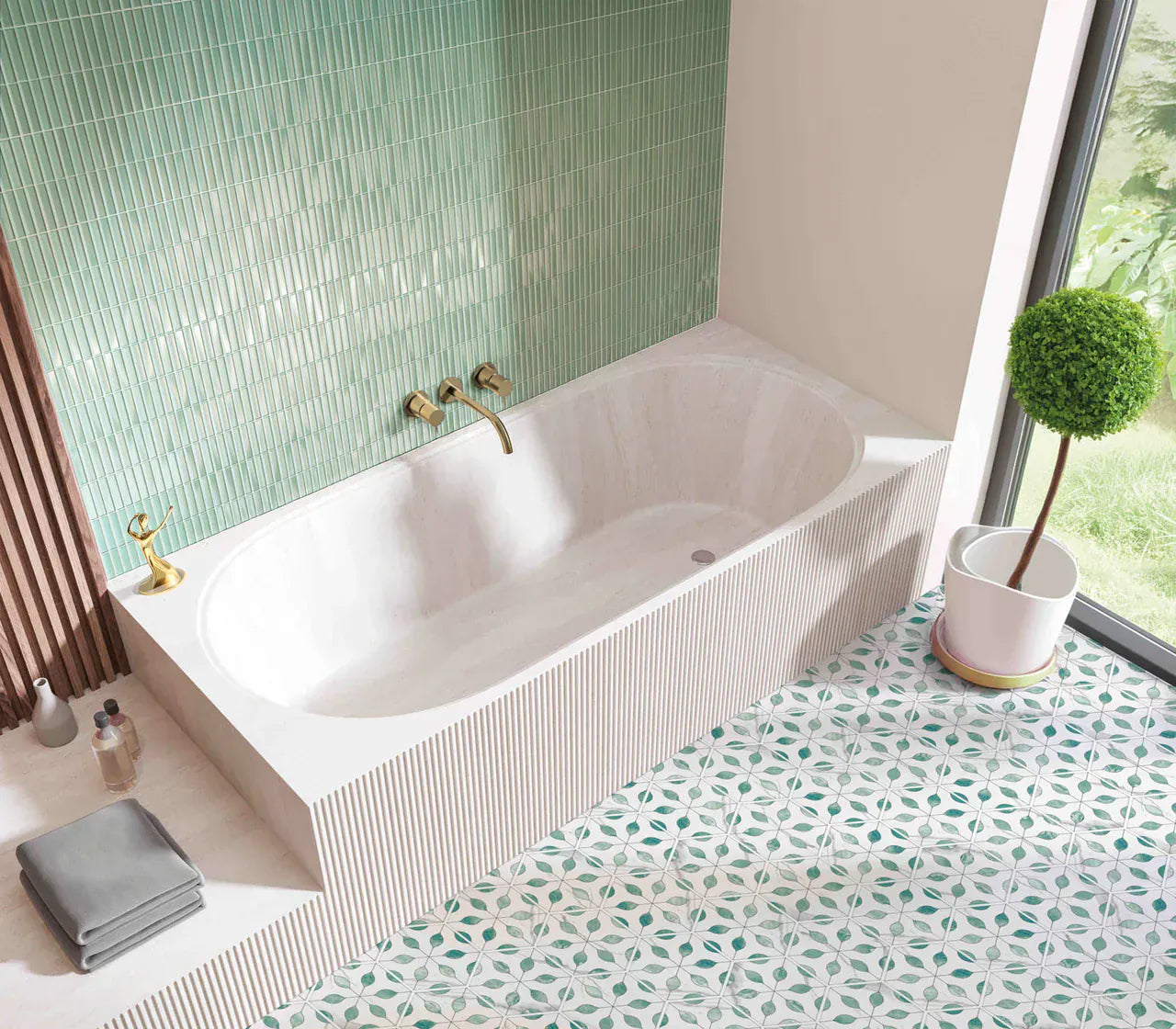 Finestra Cyanotype Green 8x8 Glossy Ceramic Tile Euro Glass