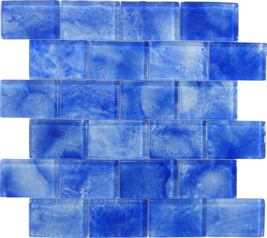 Frothy Swirls Azulejo Art Blue 2x3 Glossy Glass Tile Euro Glass