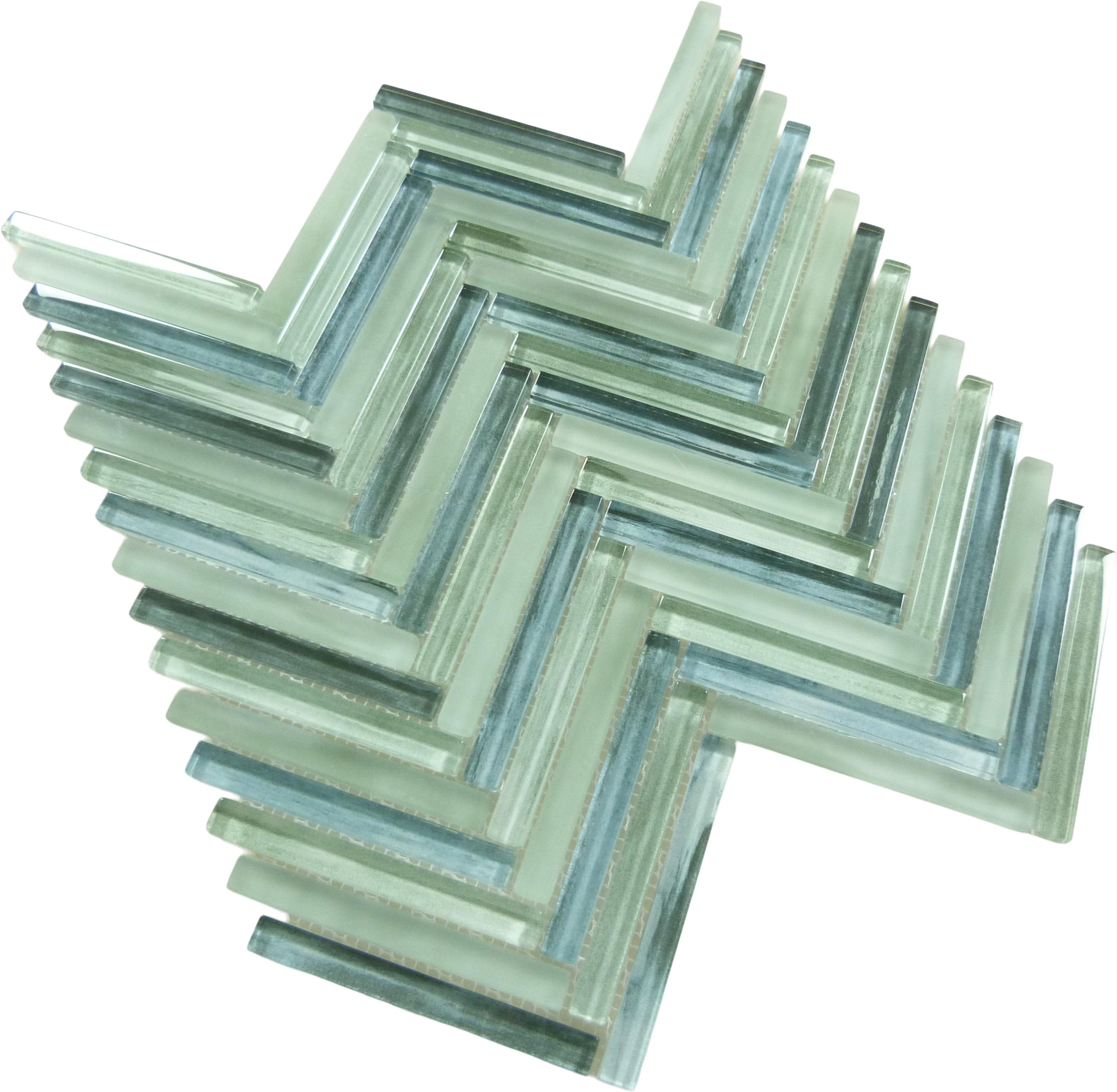 Himalayan Arches Kamet Lonzo Green Glossy and Frosted Glass Tile Euro Glass