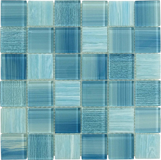 Inkline Foray Frost Aqua 2x2 Glossy Glass Tile Euro Glass