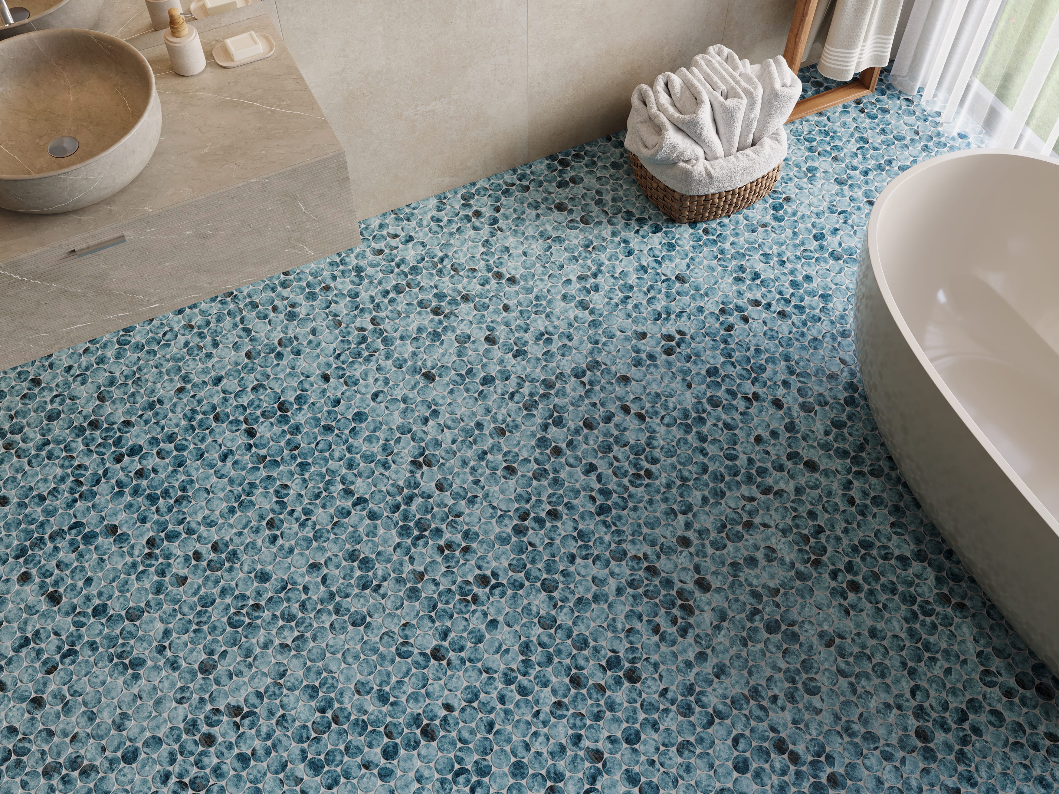 Kumo Aizo 2-Inch Round Recycled Glass Mosaic Tile Euro Glass