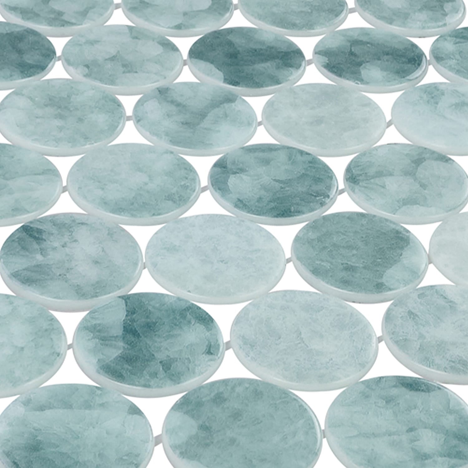 Kumo Dayflower 2-Inch Round Recycled Glass Mosaic Tile Euro Glass