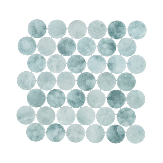 Kumo Dayflower 2-Inch Round Recycled Glass Mosaic Tile Euro Glass