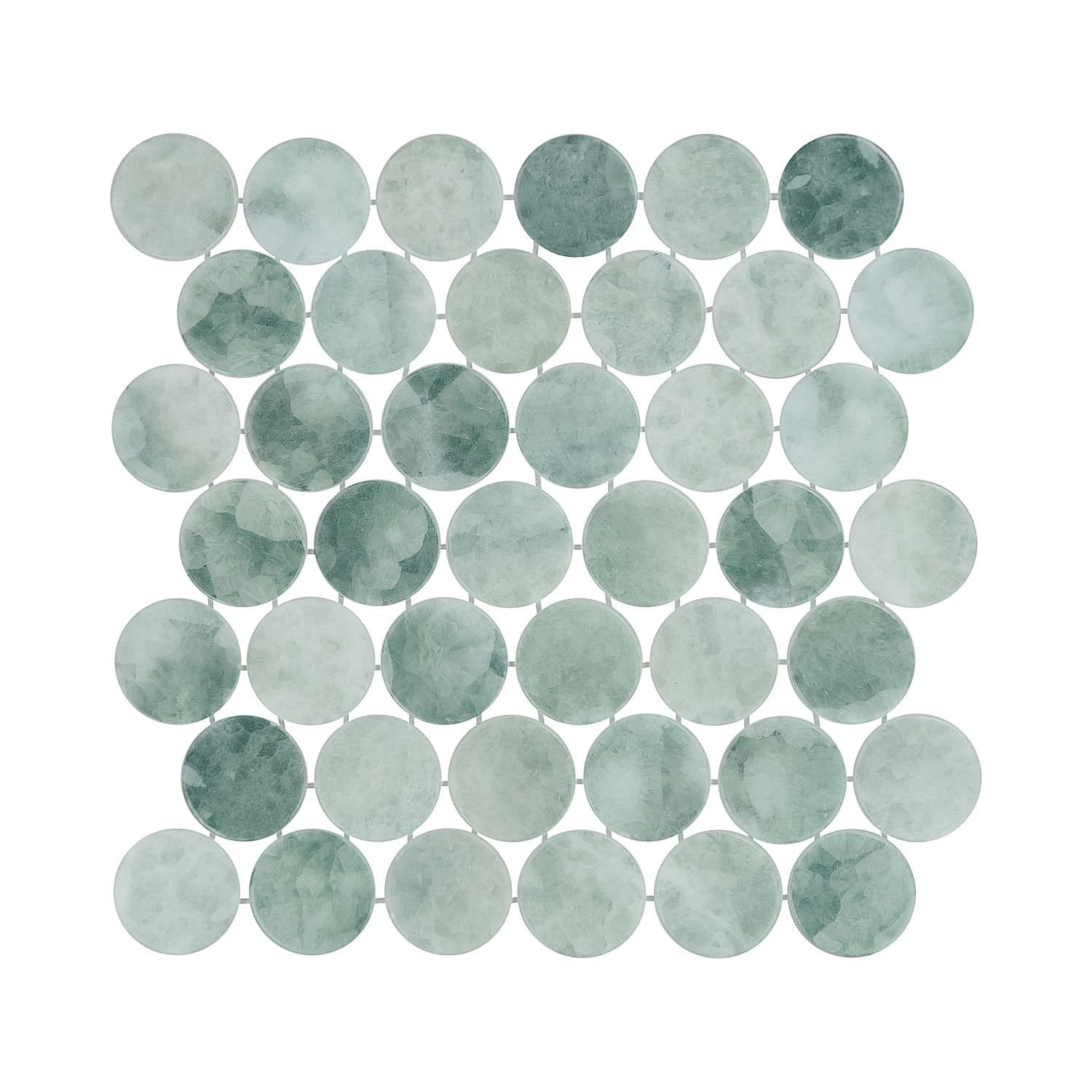 Kumo Midori 2-Inch Round Recycled Glass Mosaic Tile Euro Glass