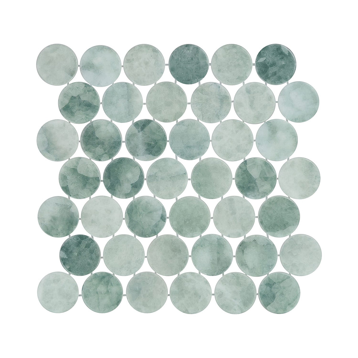 Kumo Midori 2-Inch Round Recycled Glass Mosaic Tile Euro Glass