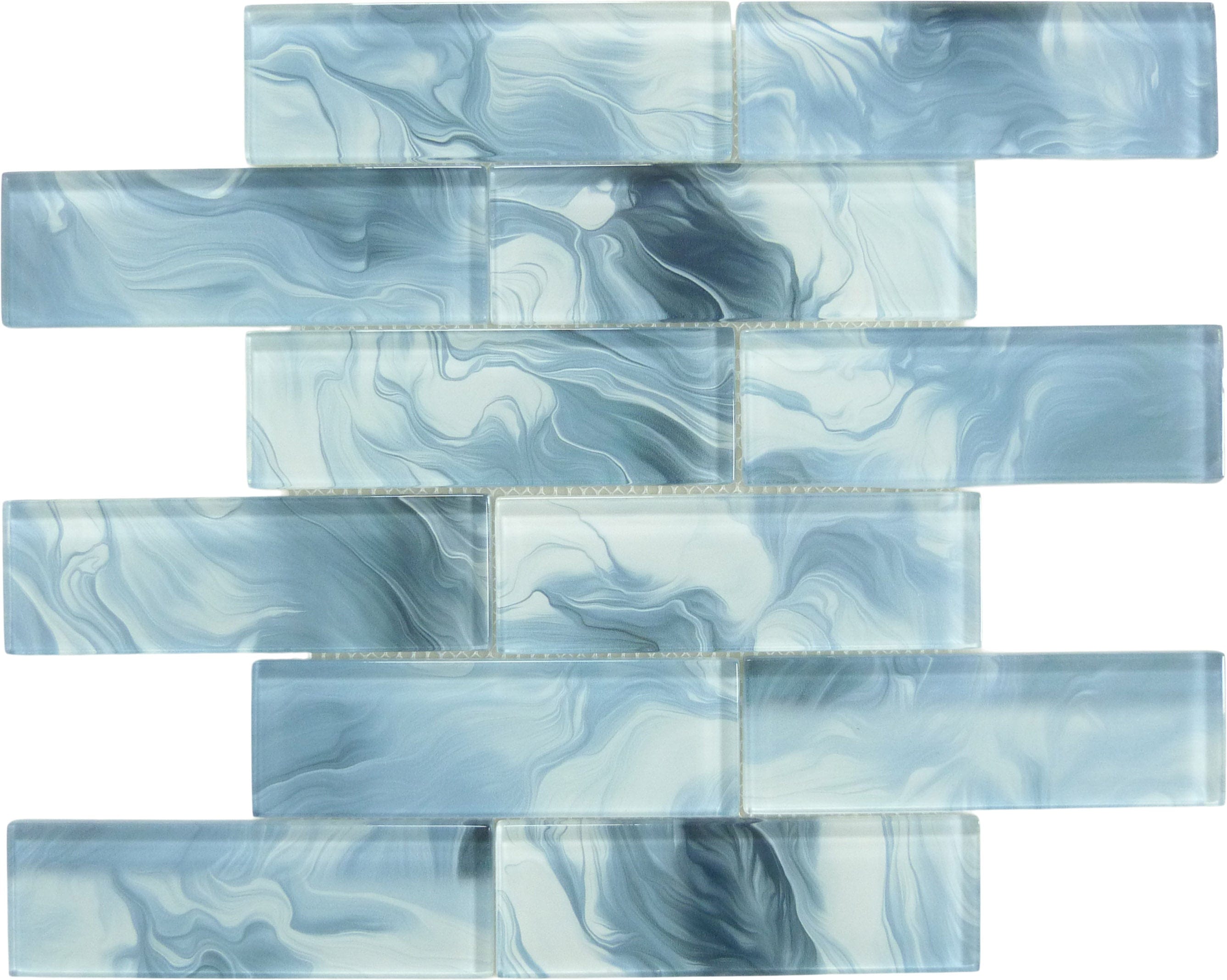 Legend Minerva Frost Blue 2x6 Glossy Glass Tile Euro Glass