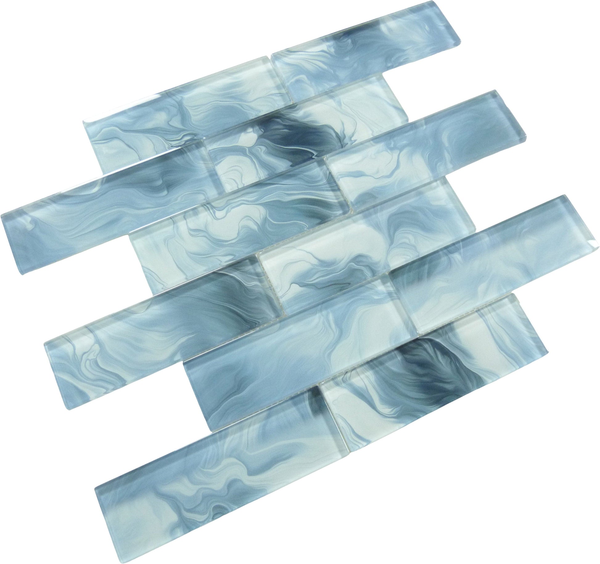 Legend Minerva Frost Blue 2x6 Glossy Glass Tile Euro Glass