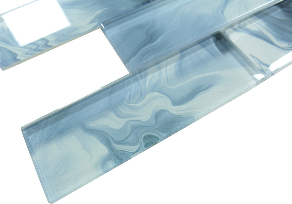 Legend Minerva Frost Blue 2x6 Glossy Glass Tile Euro Glass