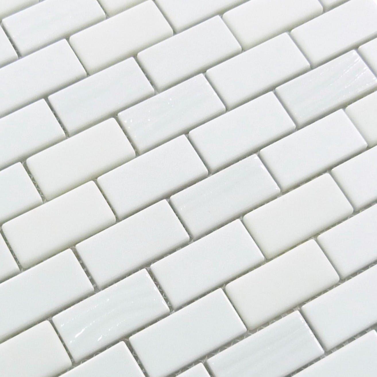 Meringue Mallow White Uniform Brick Glossy Glass Tile Euro Glass