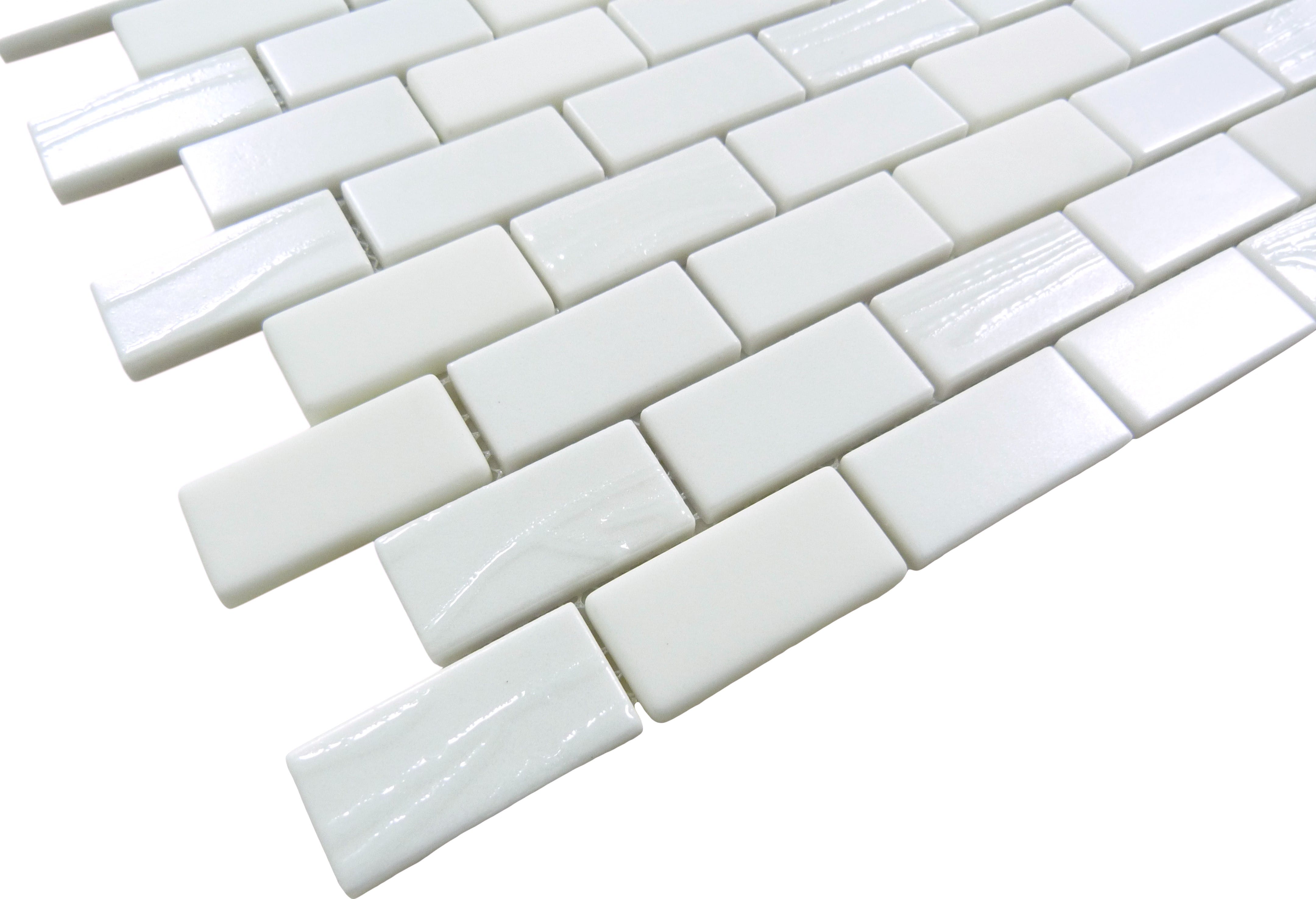 Meringue Mallow White Uniform Brick Glossy Glass Tile Euro Glass