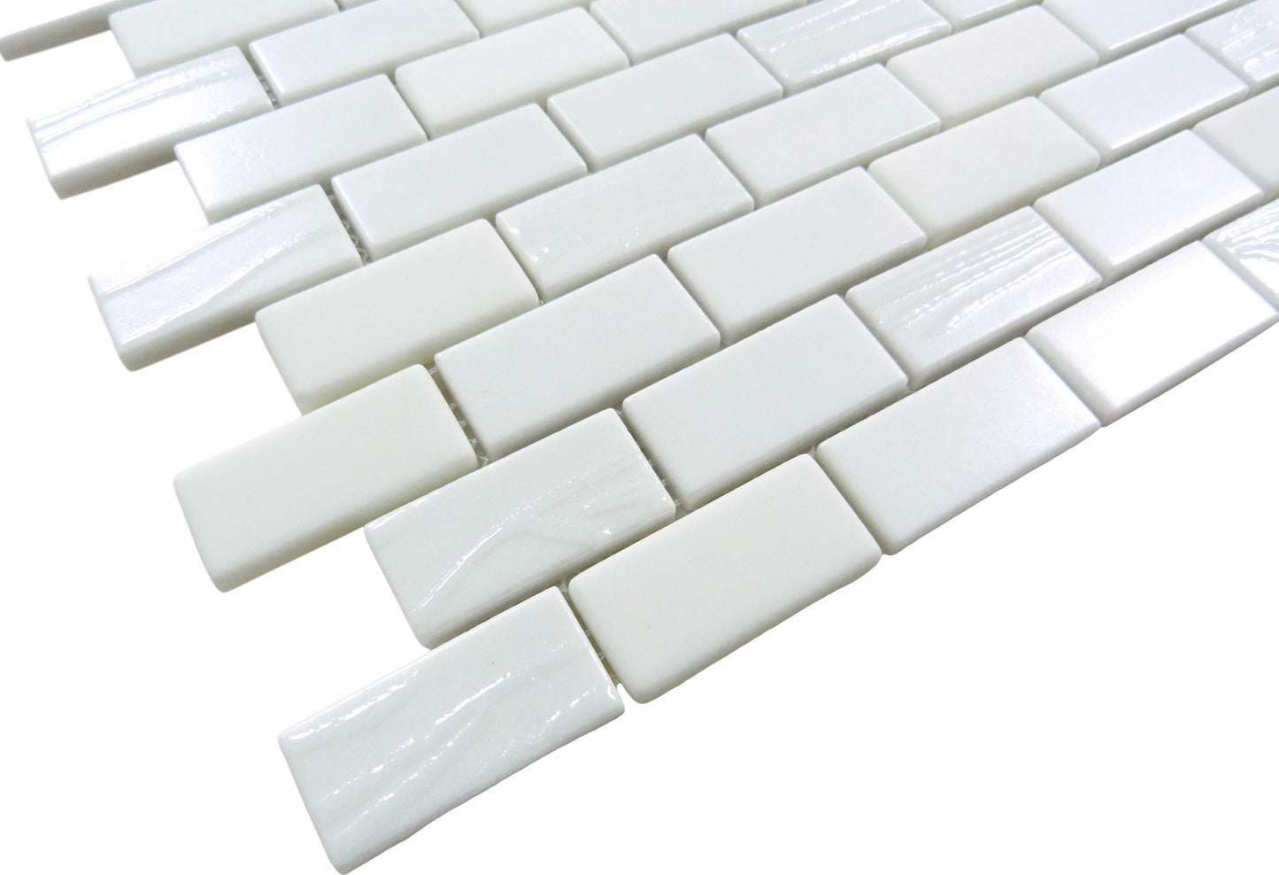 Meringue Mallow White Uniform Brick Glossy Glass Tile Euro Glass
