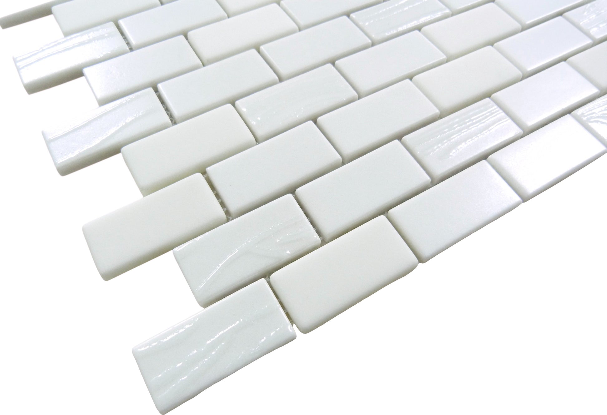 Meringue Mallow White Uniform Brick Glossy Glass Tile Euro Glass