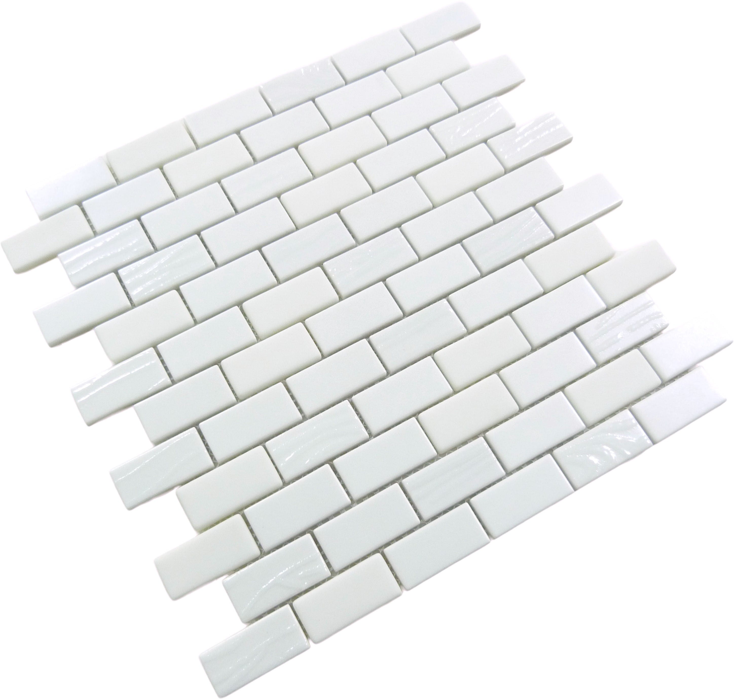 Meringue Mallow White Uniform Brick Glossy Glass Tile Euro Glass