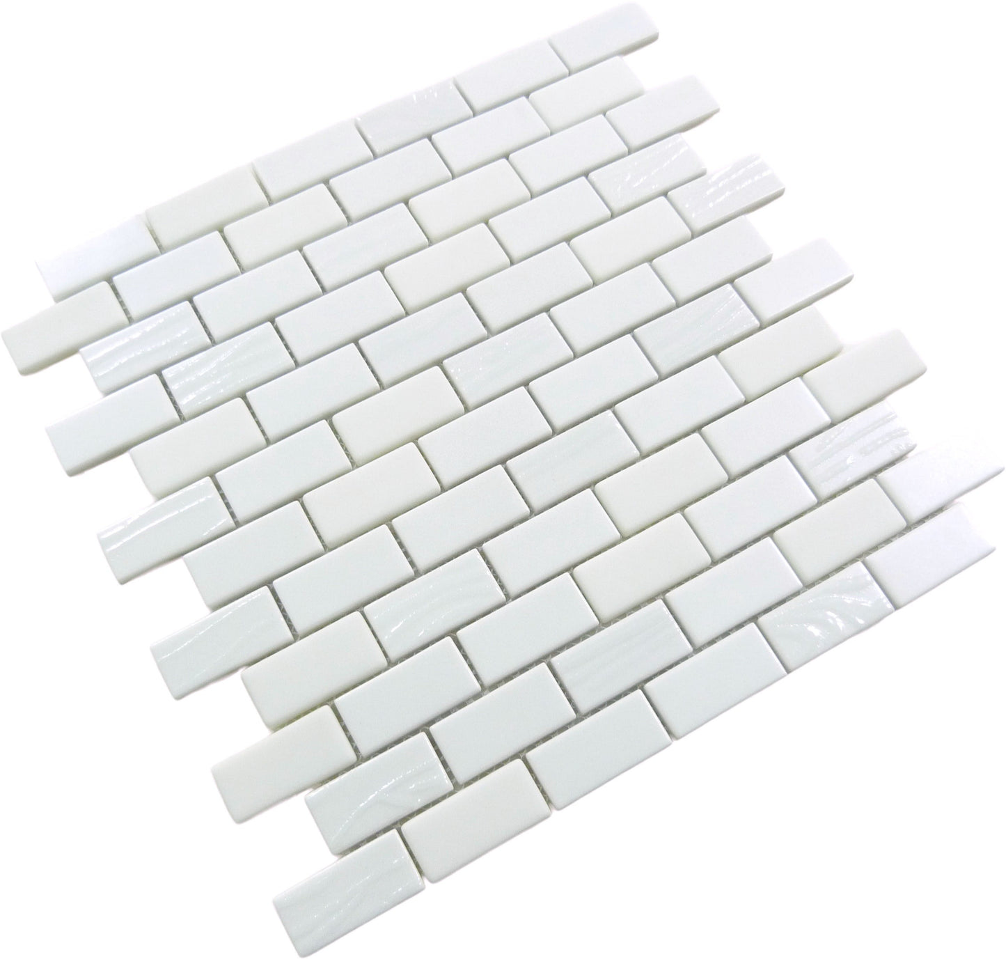 Meringue Mallow White Uniform Brick Glossy Glass Tile Euro Glass
