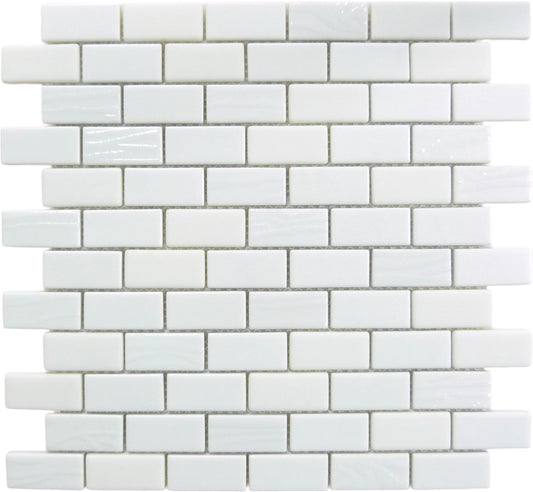 Meringue Mallow White Uniform Brick Glossy Glass Tile Euro Glass