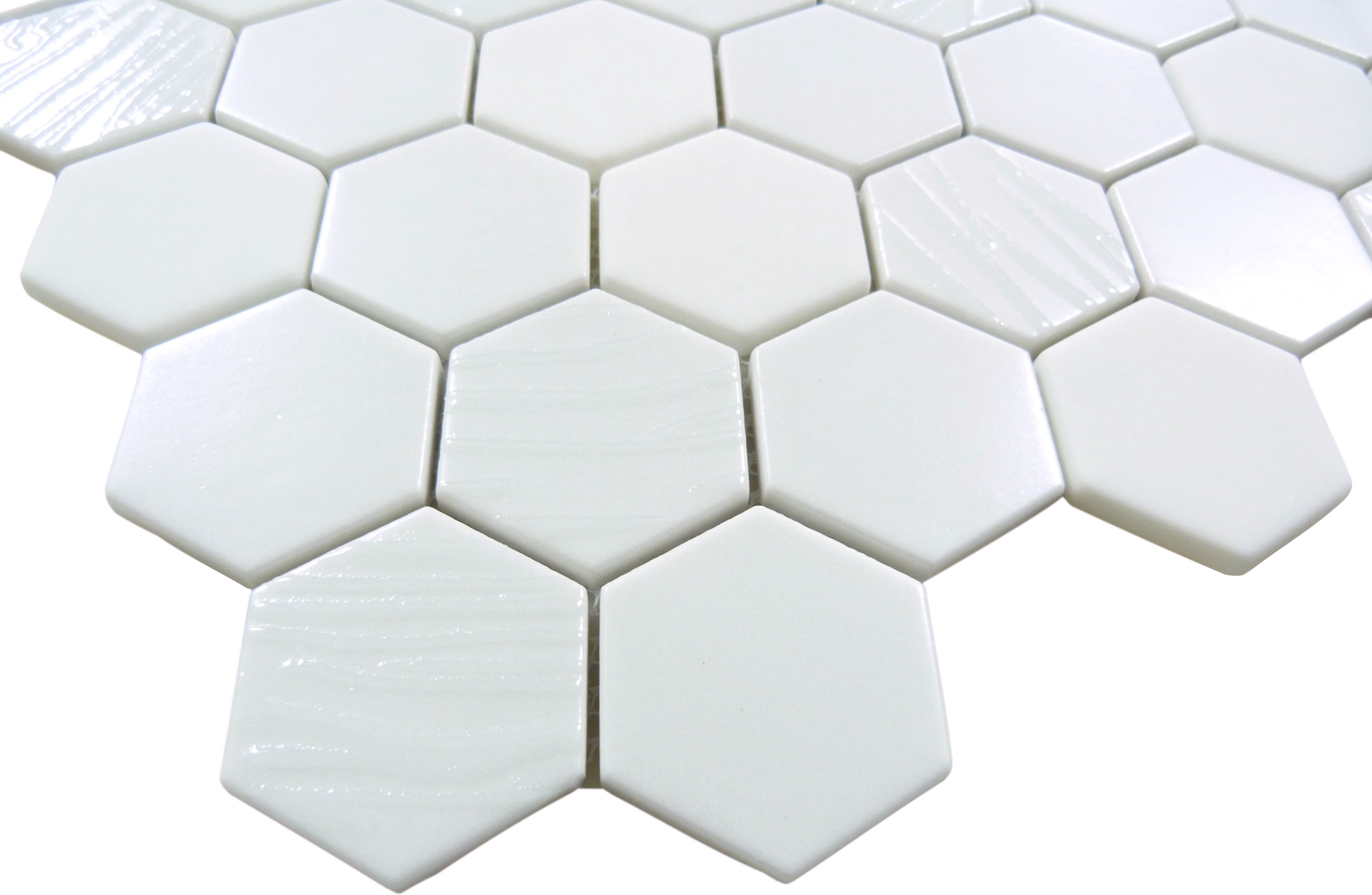 Meringue Swissel White Hexagon Glossy Glass Tile Euro Glass