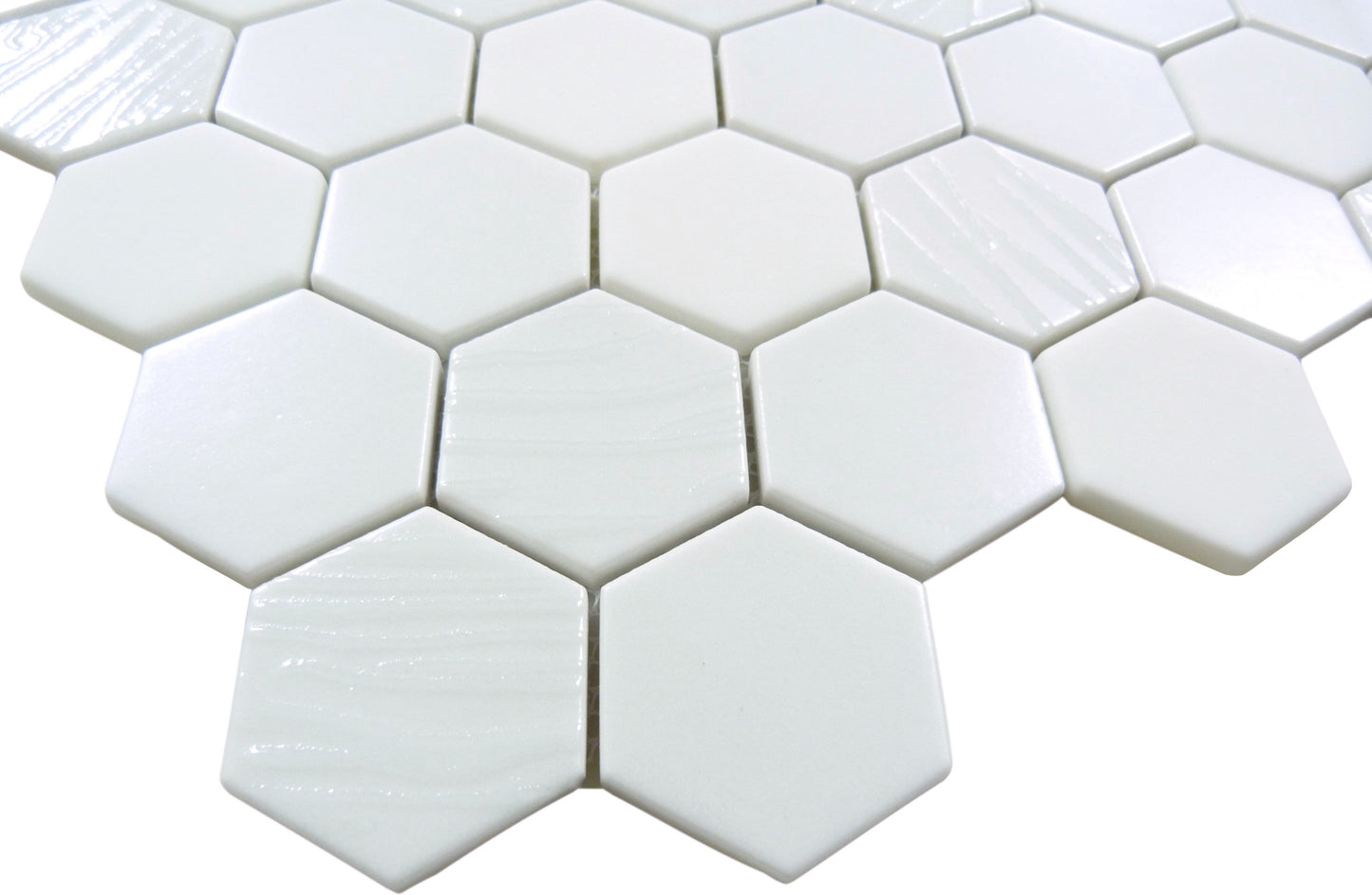 Meringue Swissel White Hexagon Glossy Glass Tile Euro Glass