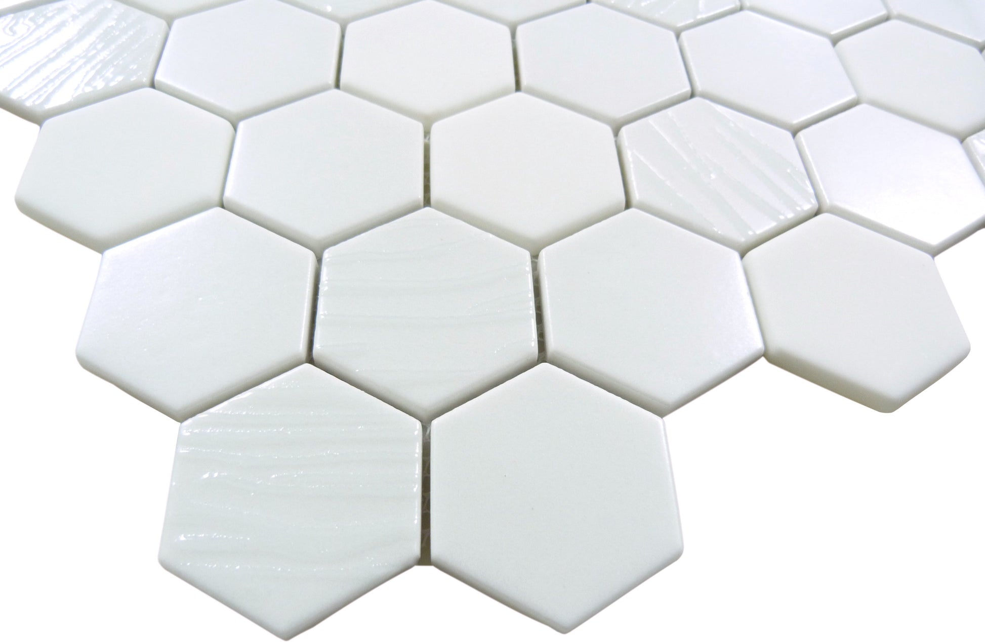 Meringue Swissel White Hexagon Glossy Glass Tile Euro Glass