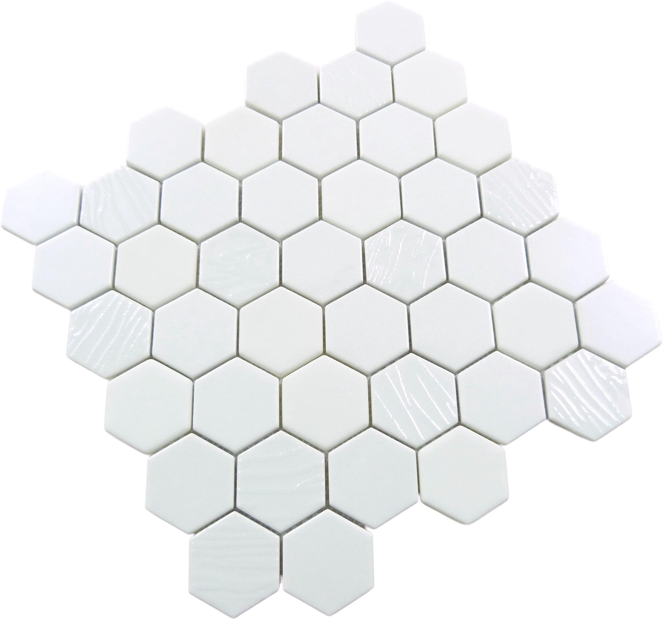 Meringue Swissel White Hexagon Glossy Glass Tile Euro Glass