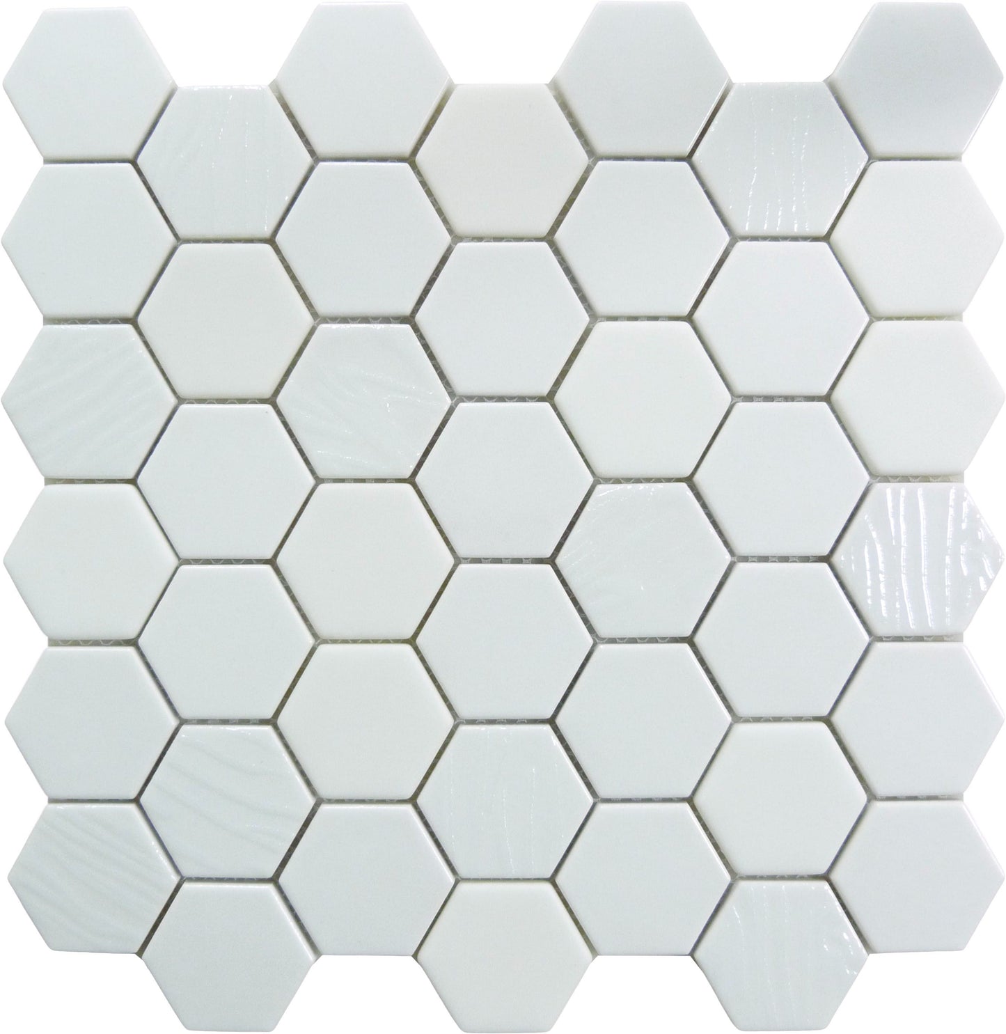 Meringue Swissel White Hexagon Glossy Glass Tile Euro Glass