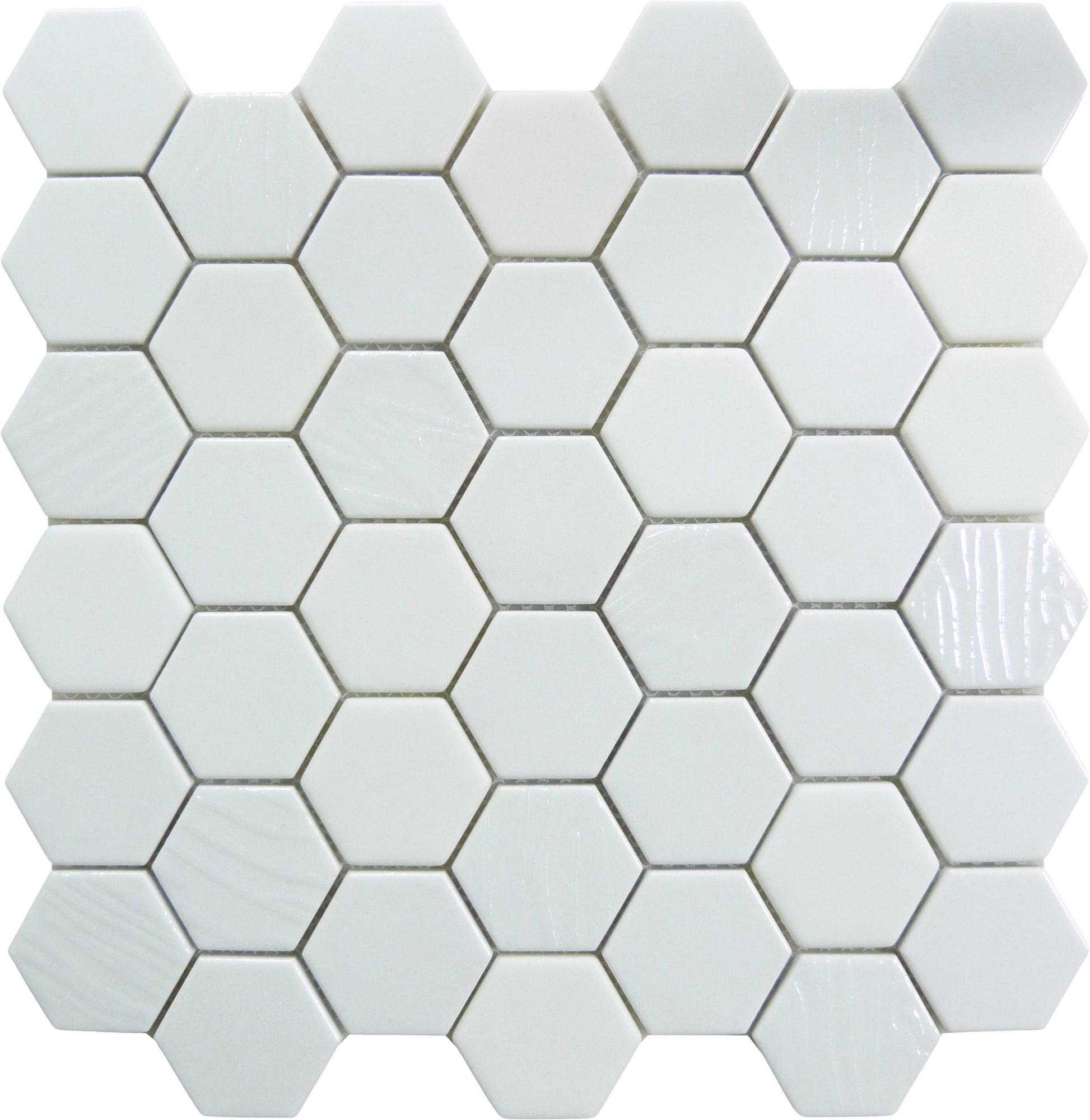 Meringue Swissel White Hexagon Glossy Glass Tile Euro Glass