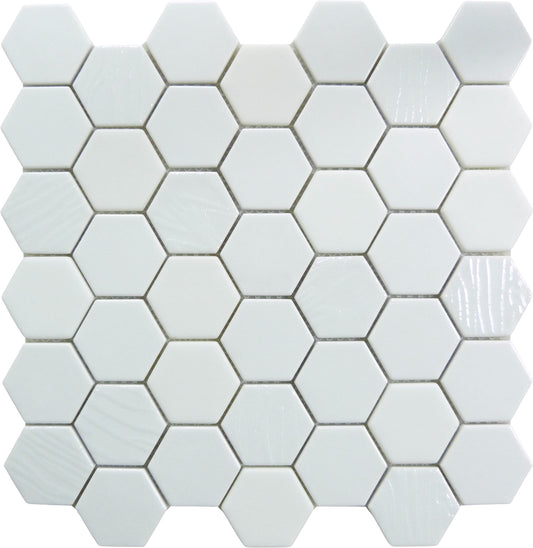 Meringue Swissel White Hexagon Glossy Glass Tile Euro Glass