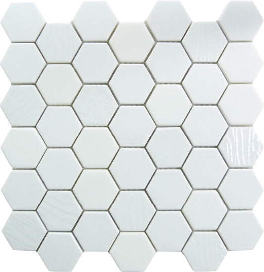 Meringue Swissel White Hexagon Glossy Glass Tile Euro Glass