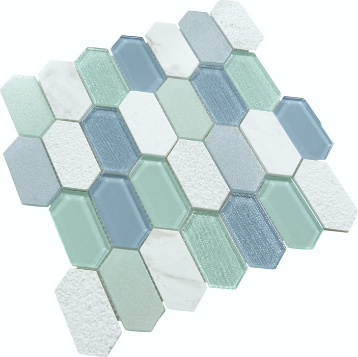 Modular Garden Lucia Isle Blue Elongated Hexagon Tile Euro Glass