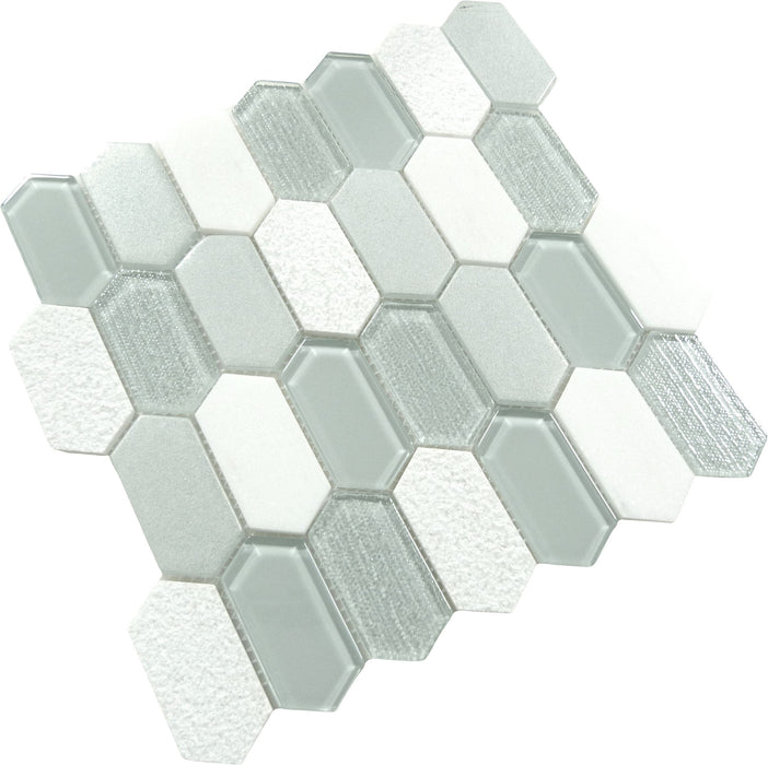 Modular Garden Mint Cove Grey Elongated Hexagon Tile Euro Glass