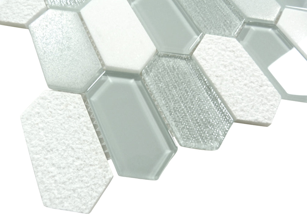 Modular Garden Mint Cove Grey Elongated Hexagon Tile Euro Glass