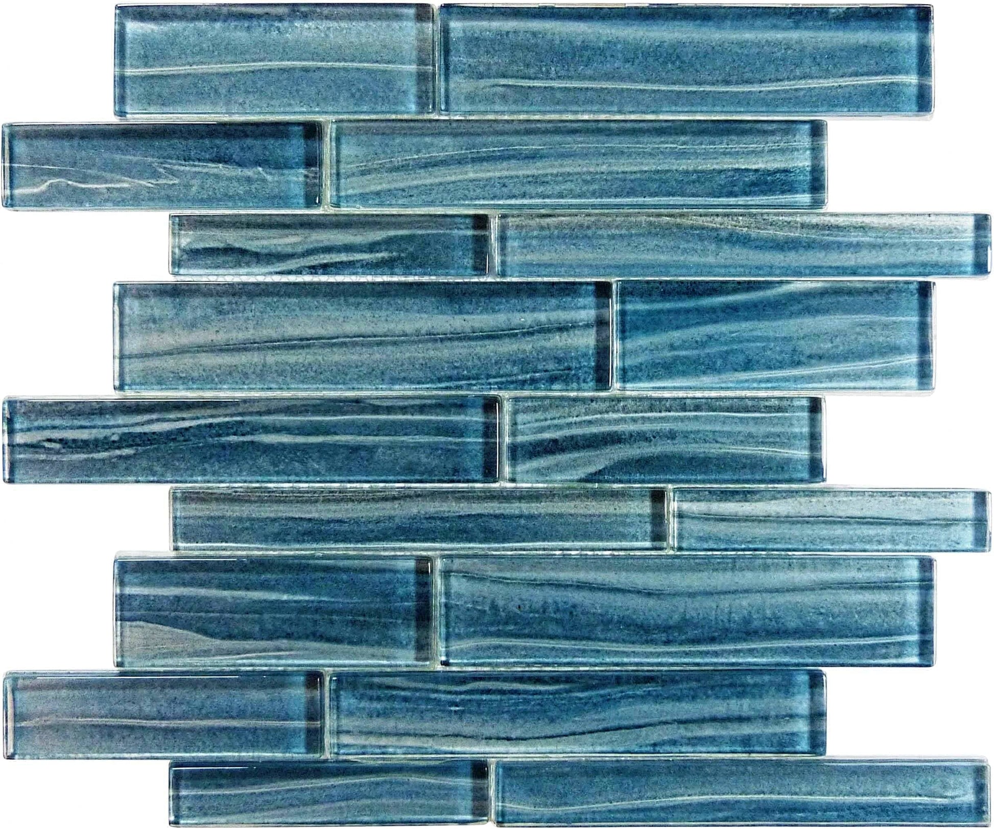 Nautical Spray Blue Linear Glossy Glass Tile Euro Glass