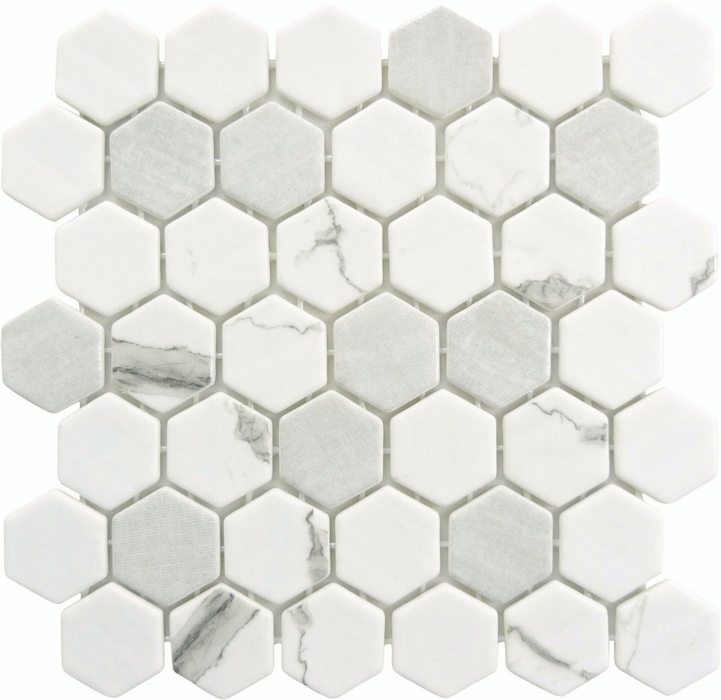 New Belfont Casual Grace 2" Hex Recycled Matte Glass Tile Euro Glass