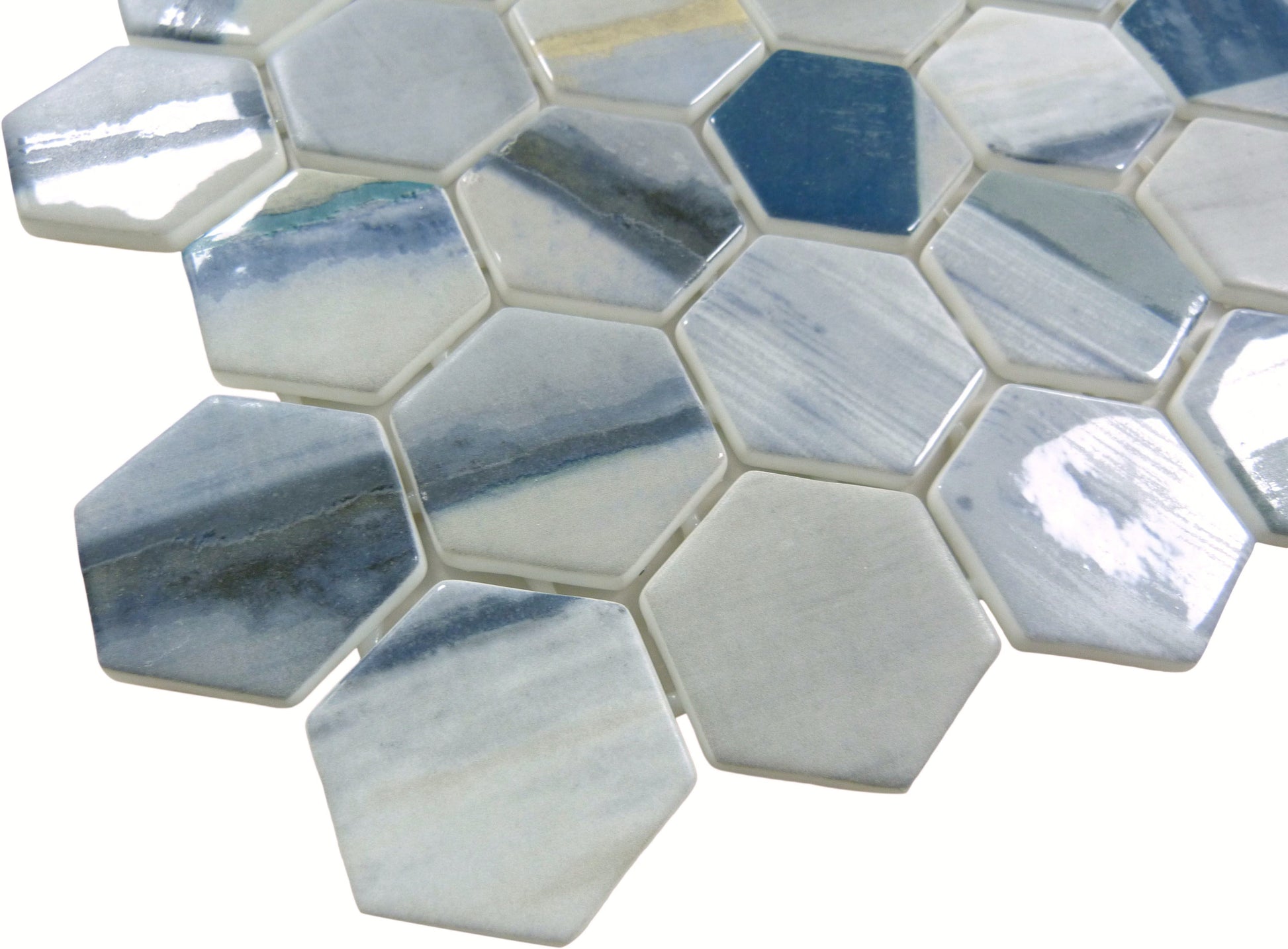 New Belfont Griego Elegance 2" Hex Recycled Matte Glass Tile Euro Glass