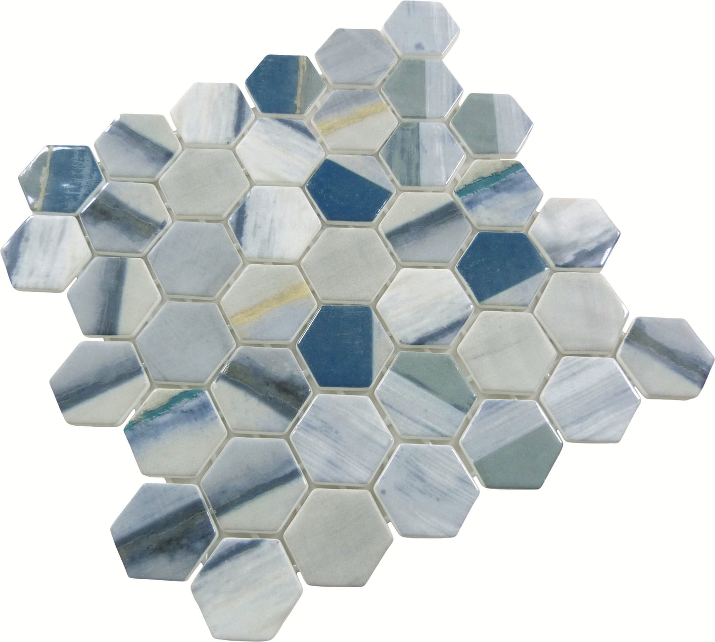 New Belfont Griego Elegance 2" Hex Recycled Matte Glass Tile Euro Glass