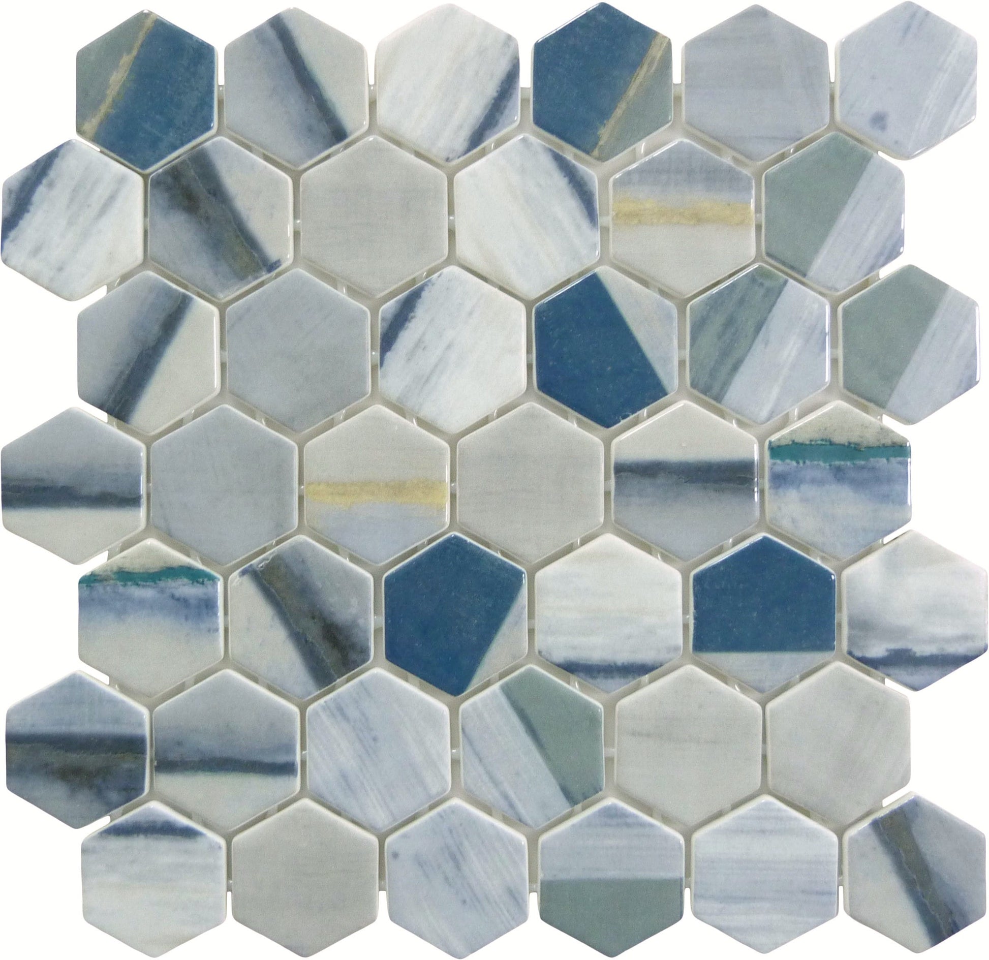 New Belfont Griego Elegance 2" Hex Recycled Matte Glass Tile Euro Glass