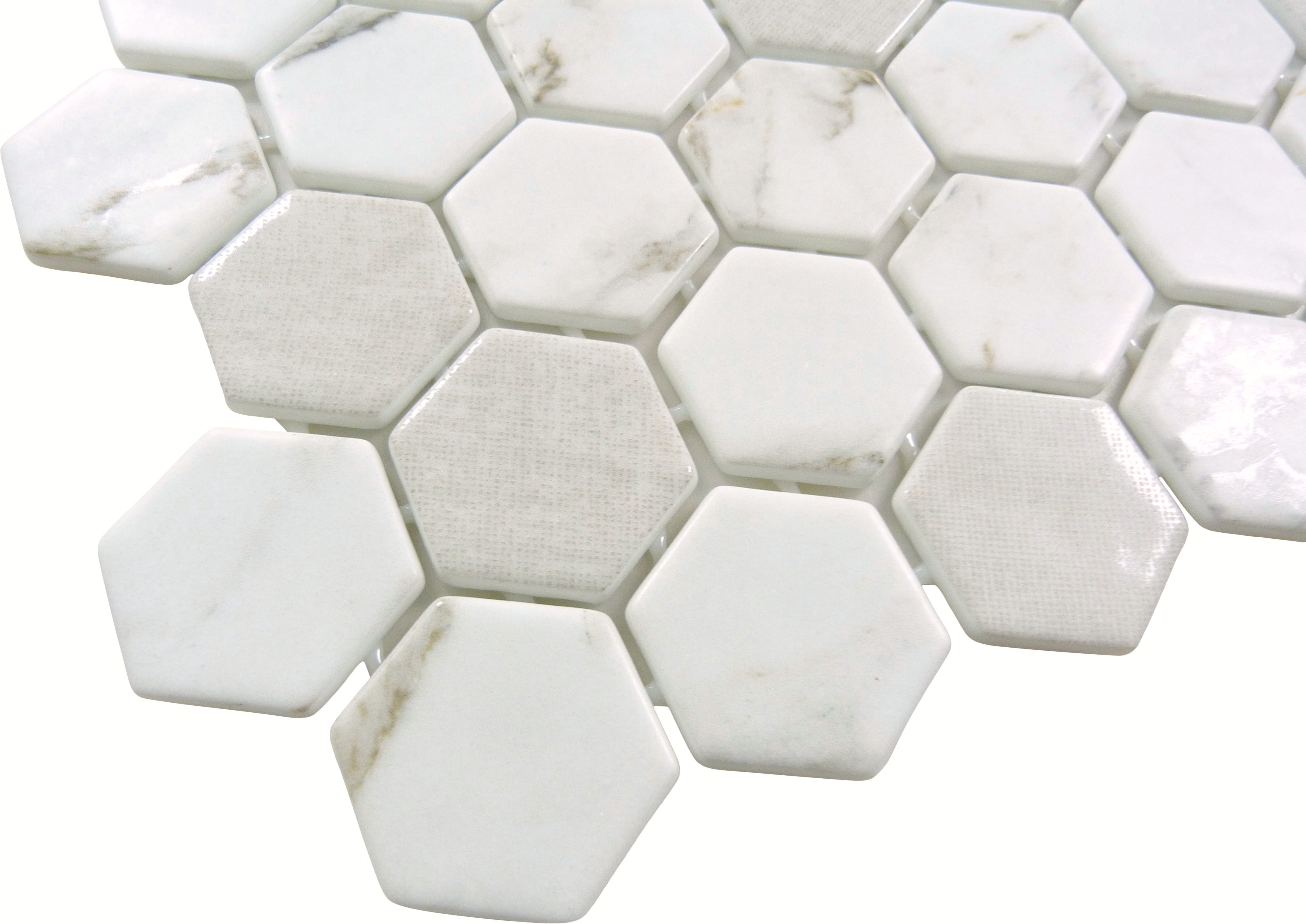 New Belfont Italica Charm 2" Hex Recycled Matte Glass Tile Euro Glass