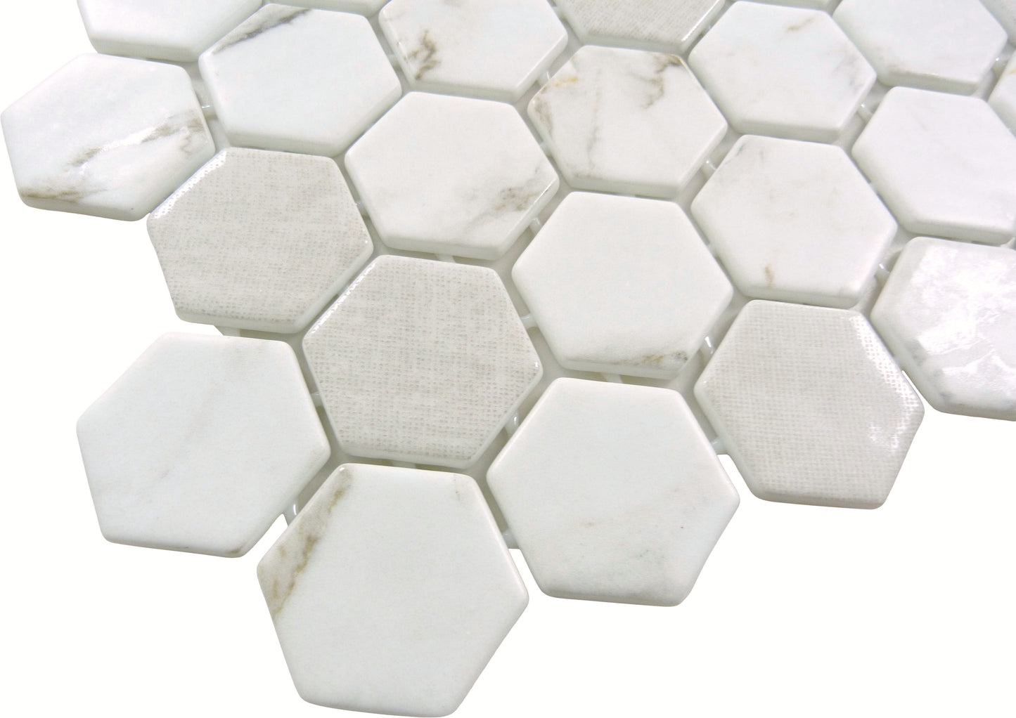 New Belfont Italica Charm 2" Hex Recycled Matte Glass Tile Euro Glass