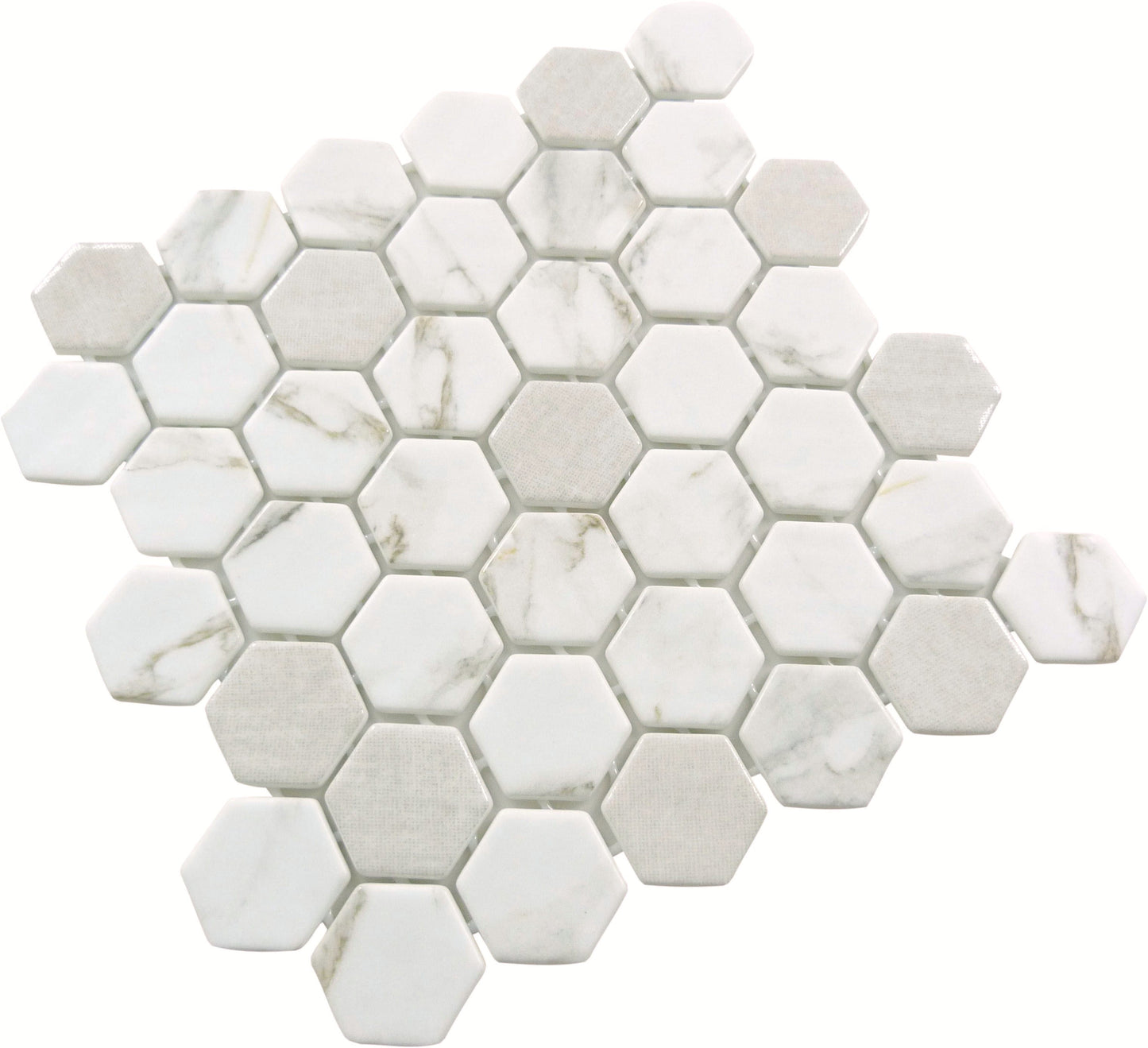 New Belfont Italica Charm 2" Hex Recycled Matte Glass Tile Euro Glass