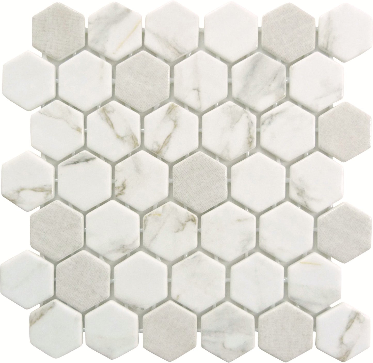 New Belfont Italica Charm 2" Hex Recycled Matte Glass Tile Euro Glass