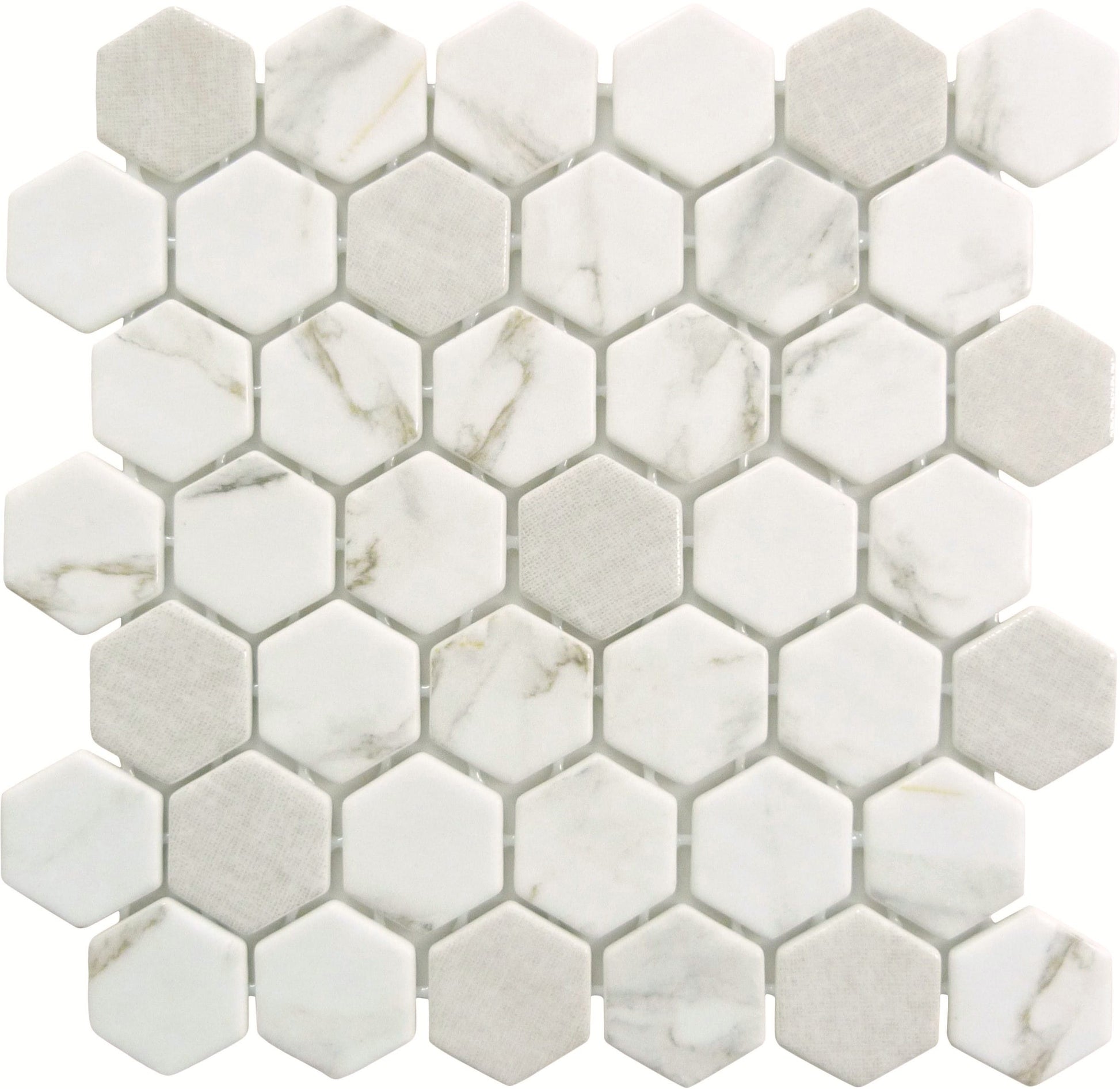 New Belfont Italica Charm 2" Hex Recycled Matte Glass Tile Euro Glass